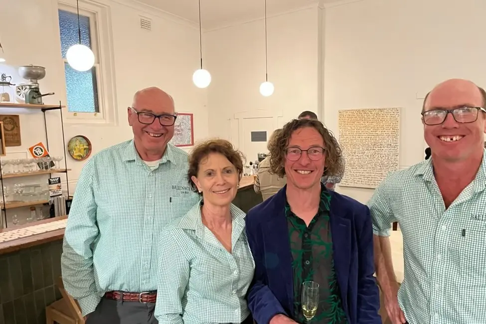 <p>Peter, Cath and  Mullany from Ballinaclash celebrating with their wine maker, Chris Derrez.</p>\\n