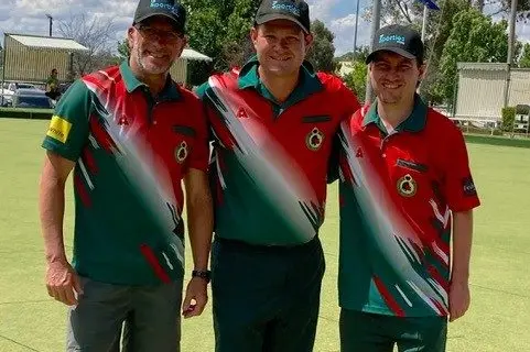 Young Bowling Club\\'s Men\\'s State Triples Winners David Quigley, Damien Miller and Jonathan Watson.