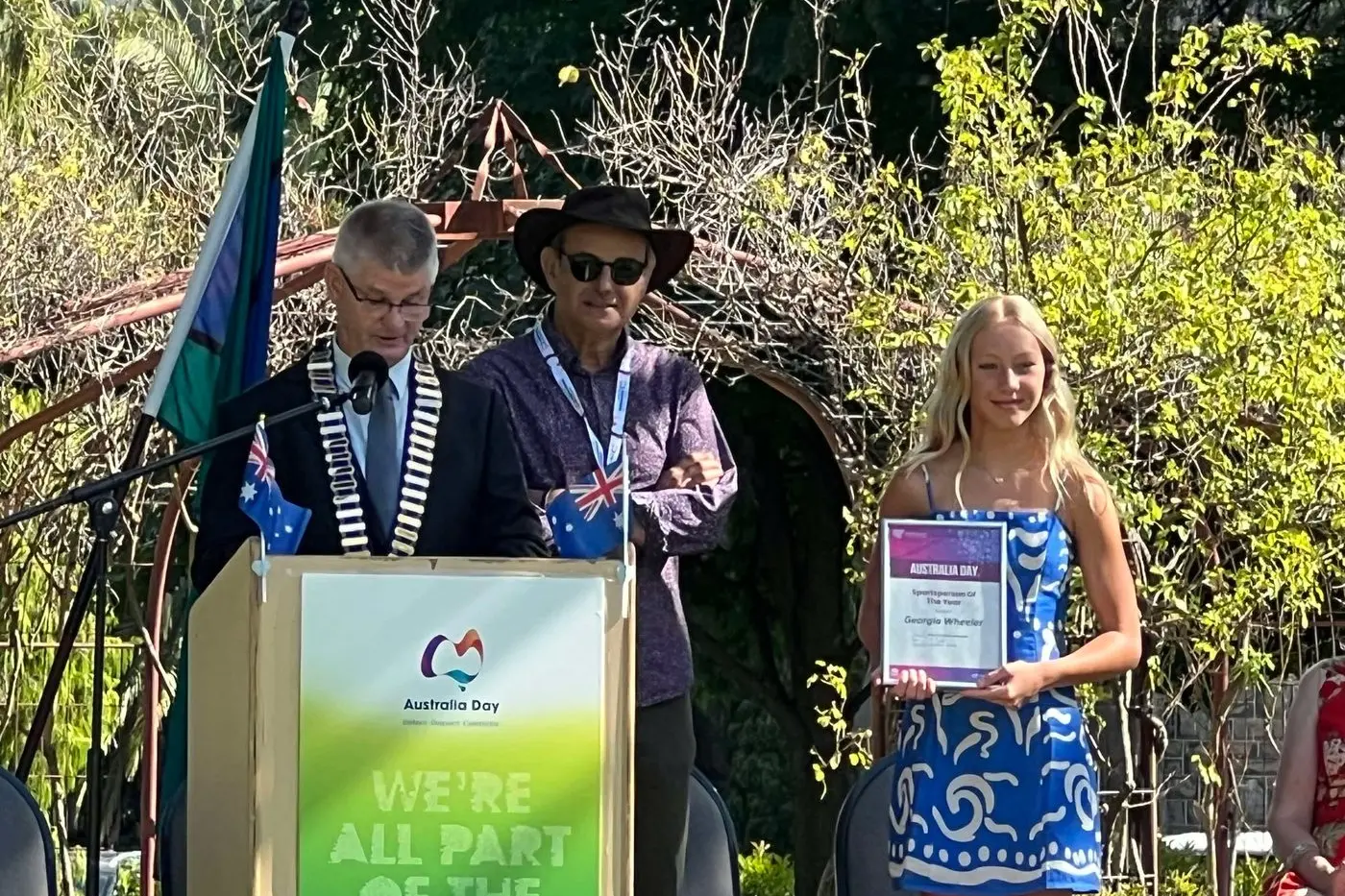 Young Sportsperson of the Year 2025 Georgia Wheeler receiving her award from ambassador Michael Tomalaris on Sunday.