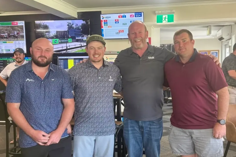 <p>Lion Nathan representative Andrew Smith with the 36 hole medley winners Mark Sheridan, Trish Miller and Peter Terry.</p>\\n