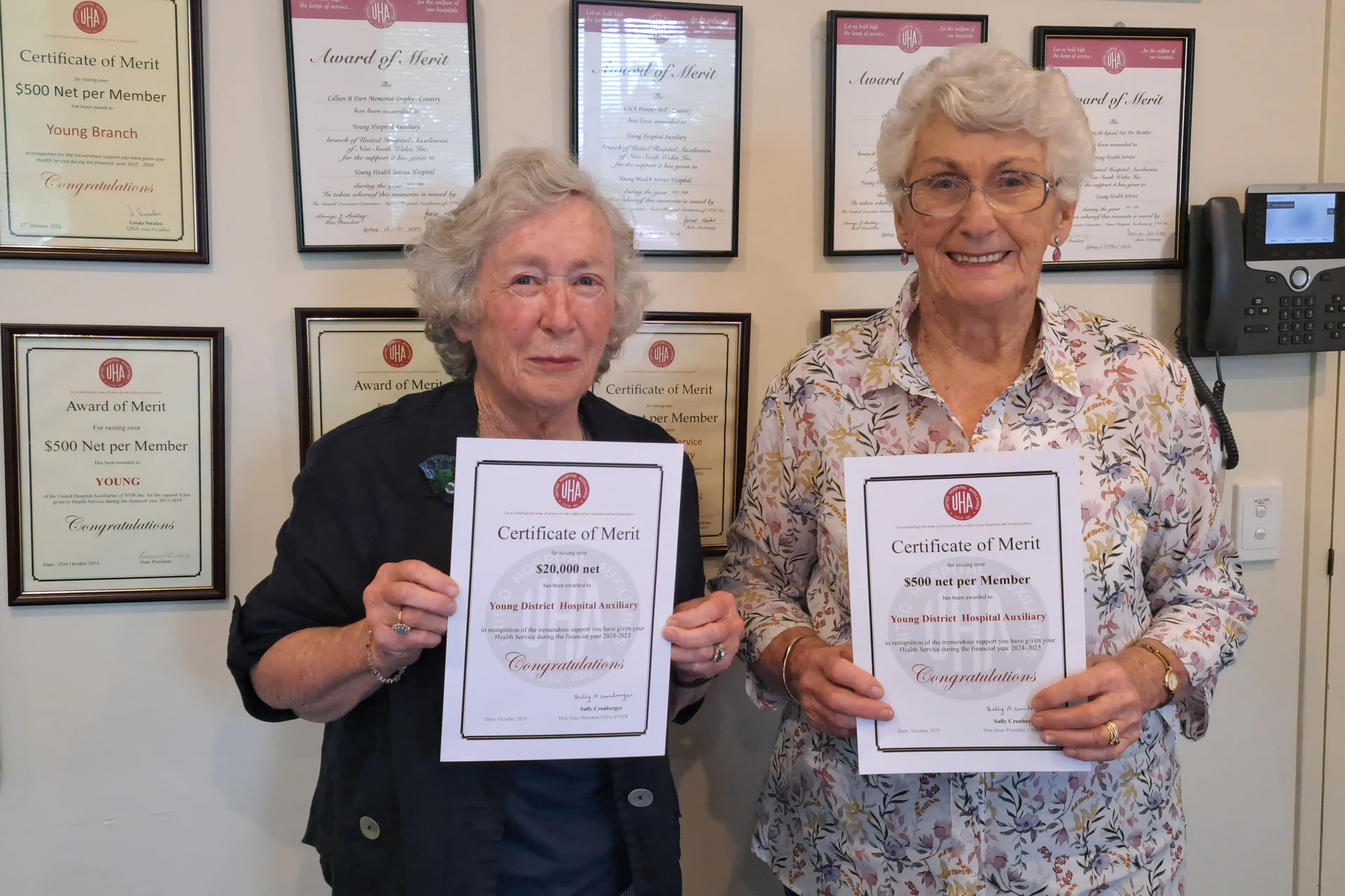 <p>Janice Ward and Gail Smith displaying certificates received at United Hospital Auxiliaries NSW State Conference. PHOTOS: Supplied</p>\\n