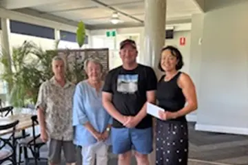 <p>Hilltops Vegetation Summer competition winners Gail Hanigan, Libby Plumley, Tony Pullen sponsor and Justine Makeham.</p>\\n