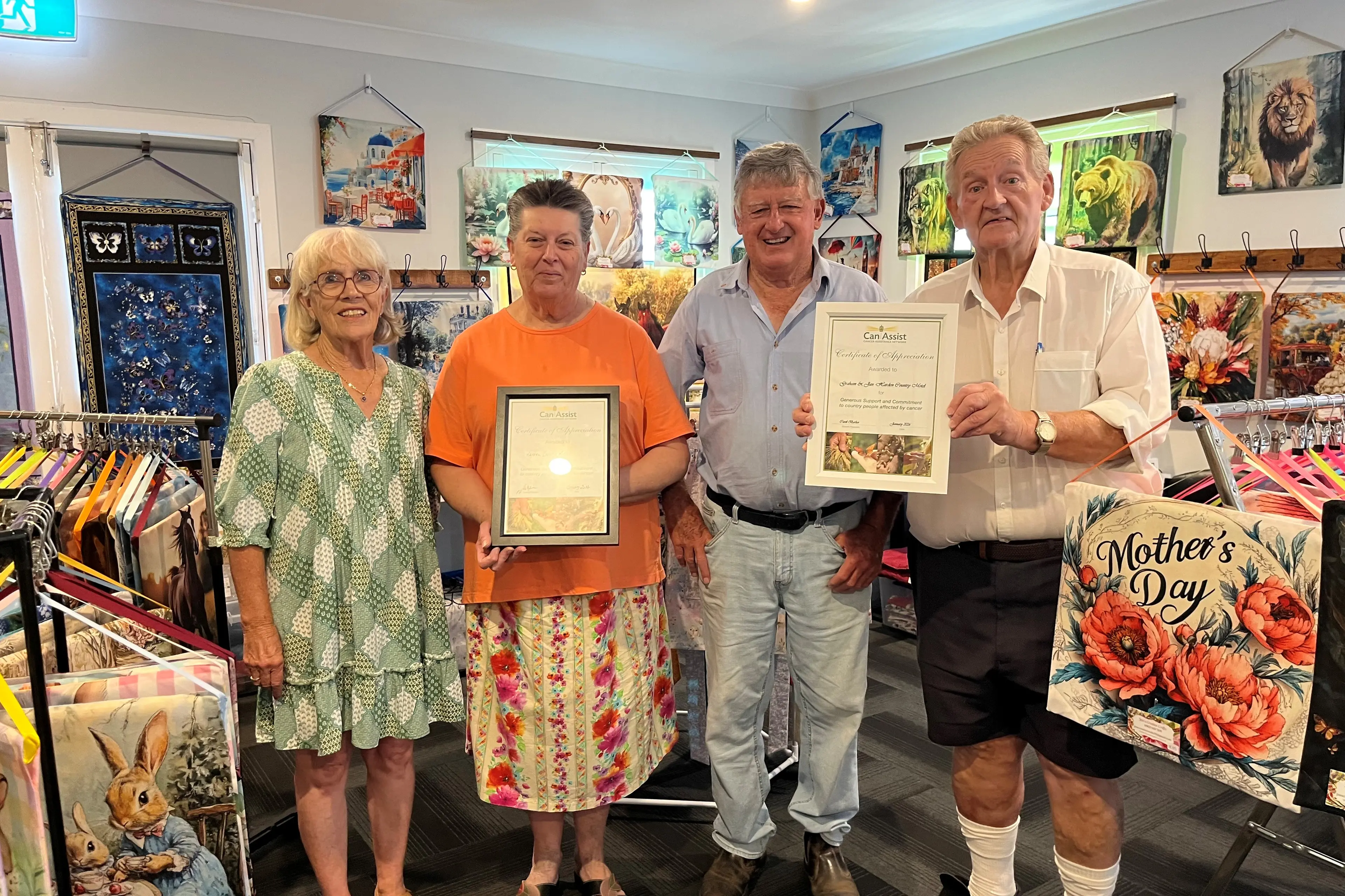<p>Carol Barker and Steve Pinney presented certificates of appreciation to the Harden Country Motel Managers. PHOTO: Supplied</p>\\n