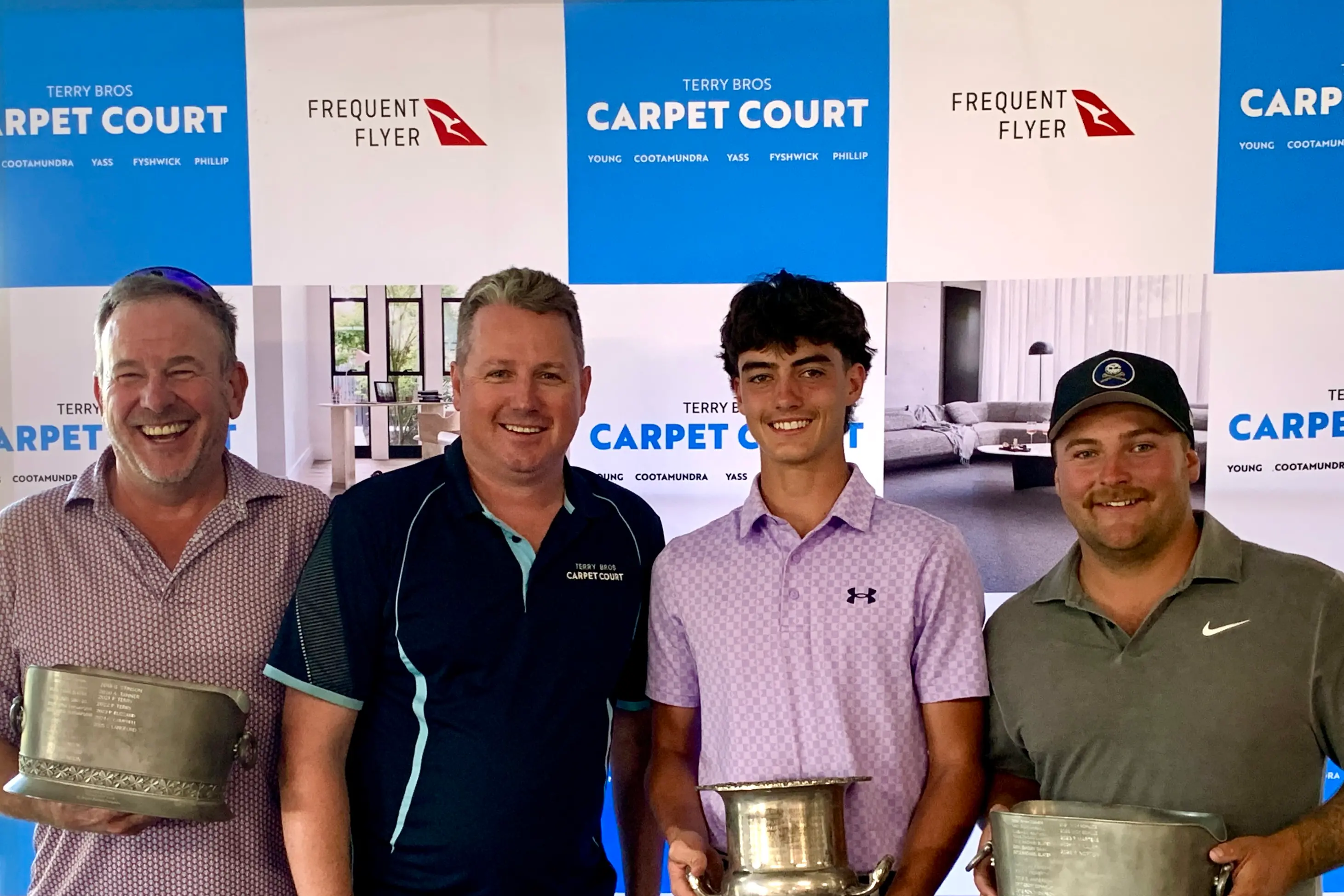 <p>Terry Brothers Carpet Court 2026 Mens Championships scratch winners- Robert Bush B.Grade, sponsor Ryan Terry, Club & Junior Champion Levi French and Ethan Newham. PHOTO: Sipplied</p>\\n