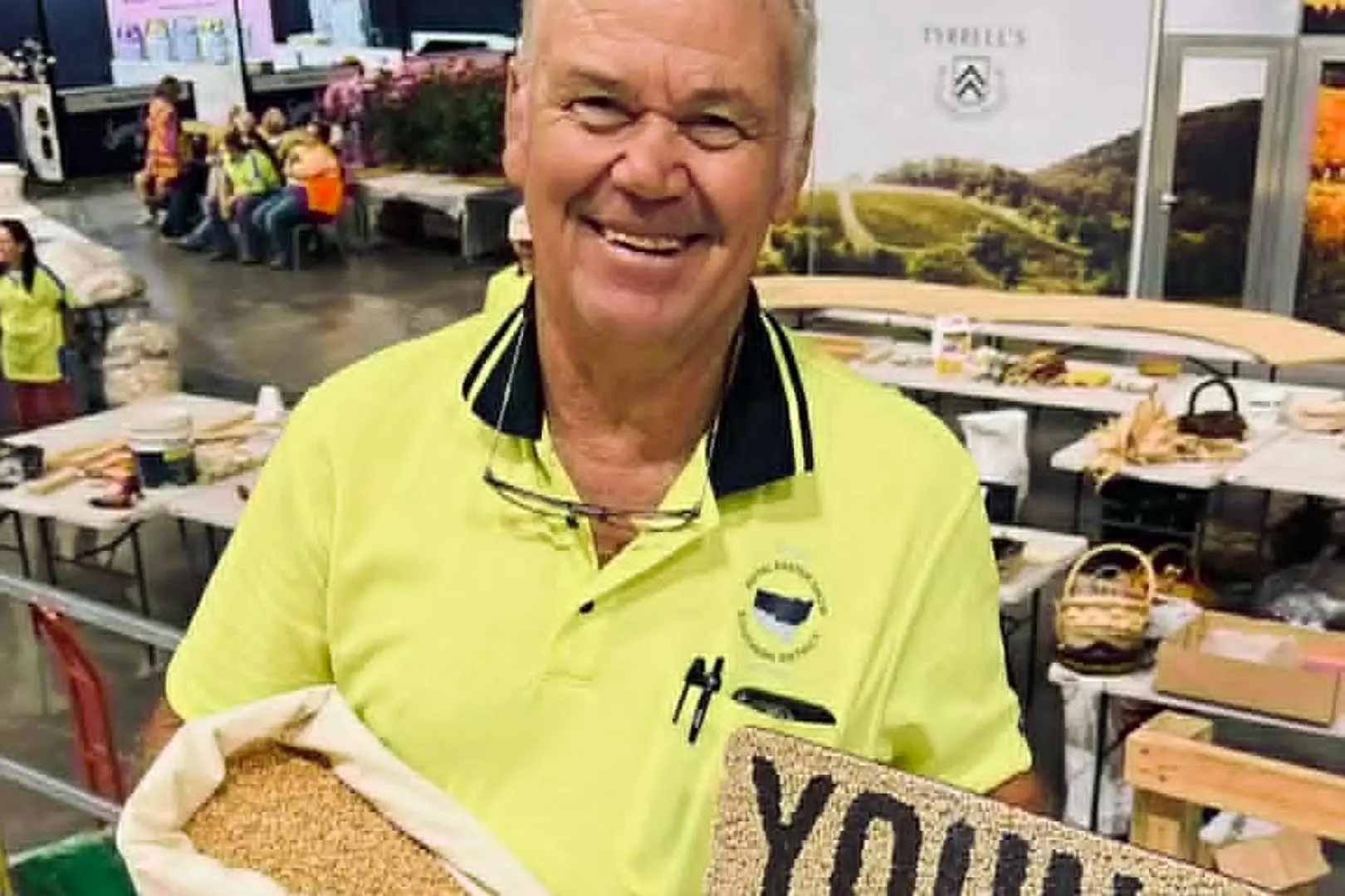 <p>Mr Kerr inside the Southern Districts exhibit preparations</p>\\n