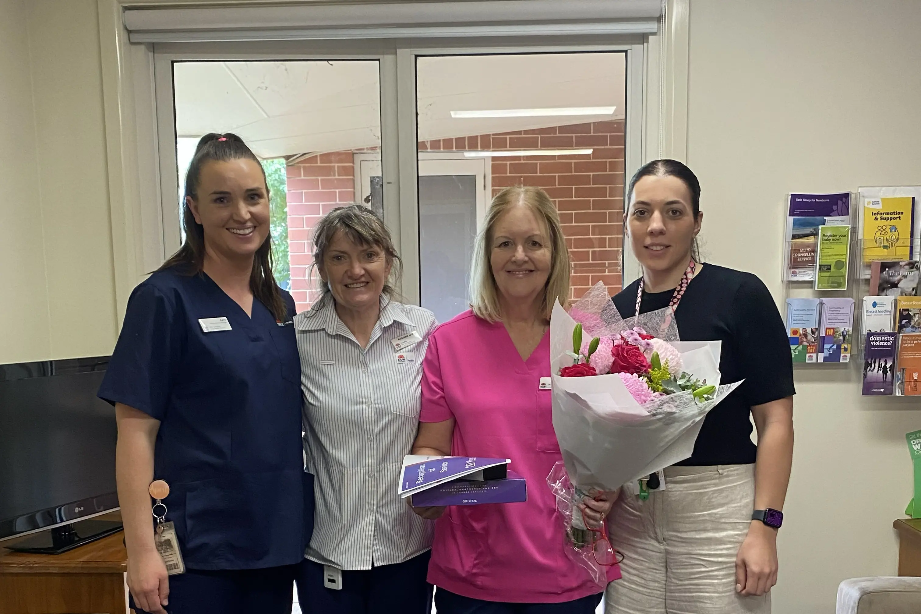 <p>Jackie Cooper was congratulated by April Strong \\u2013 Midwifery Unit Manager, Katrina Green \\u2013 Medical Ward Nurse Unit Manager and Jessica Pavese \\u2013 Facility Manager for her long service. PHOTOS: Supplied</p>\\n