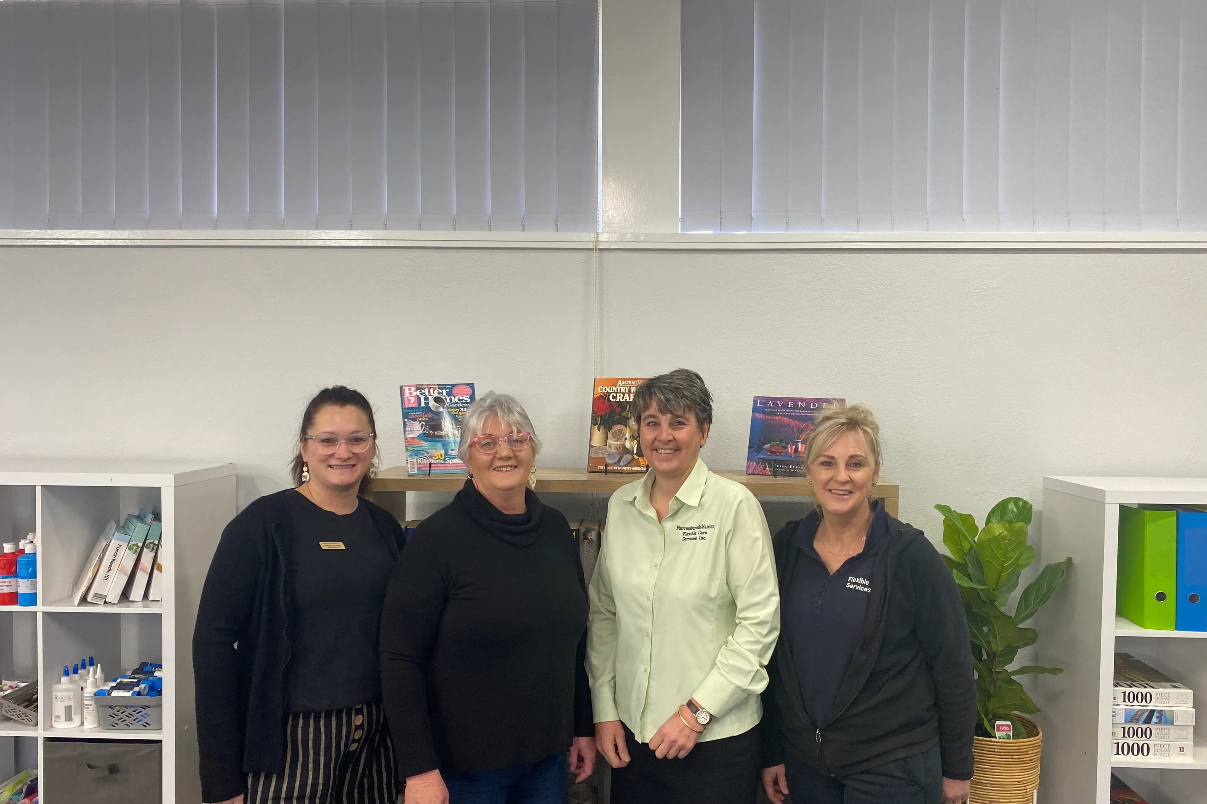 <p>Murrumburrah-Harden Flexible Care Services team. Care manager Ang, Meals on Wheels coordinator Jacinta, organisation manager Maryanne and transport manager Jodi.</p>\\n