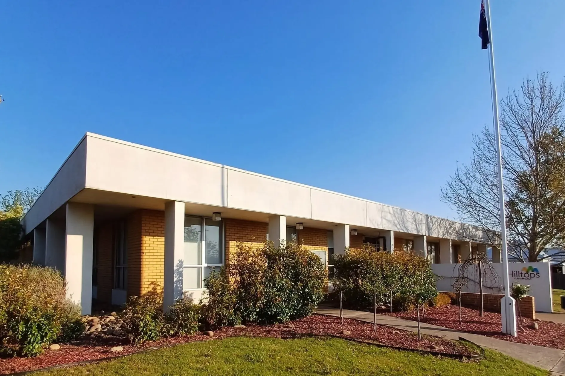 <p>Hilltops Council\\u2019s storm-damaged Harden Administration Building and Chambers. Image: Hilltops Council</p>\\n