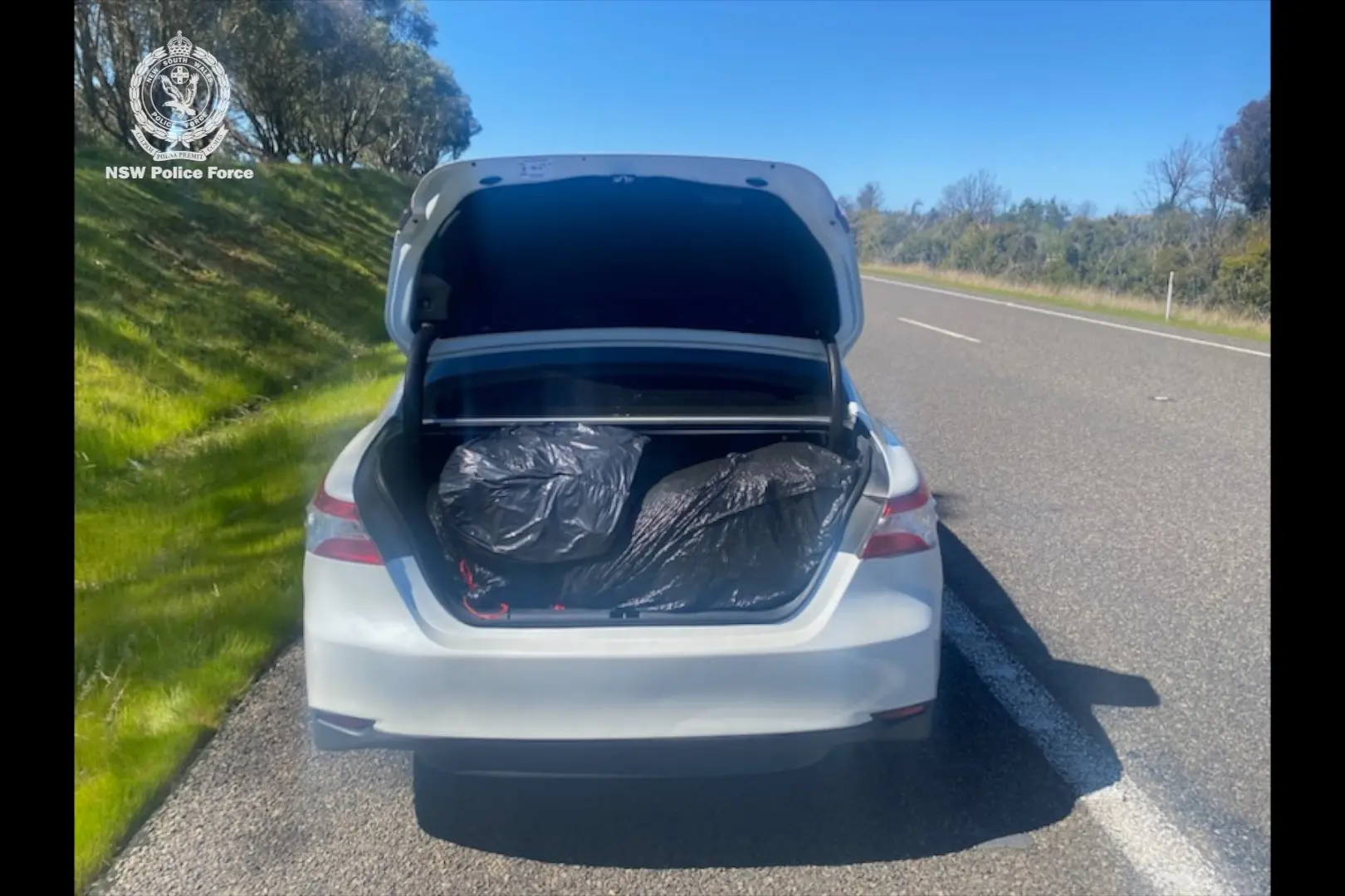 <p>Police stopped a driver on the Hume Highway at Bookham on Tuesday transporting several large garbage bags allegedly containing cannabis, for the third time in four weeks. PHOTOS: NSW Police</p>\\n