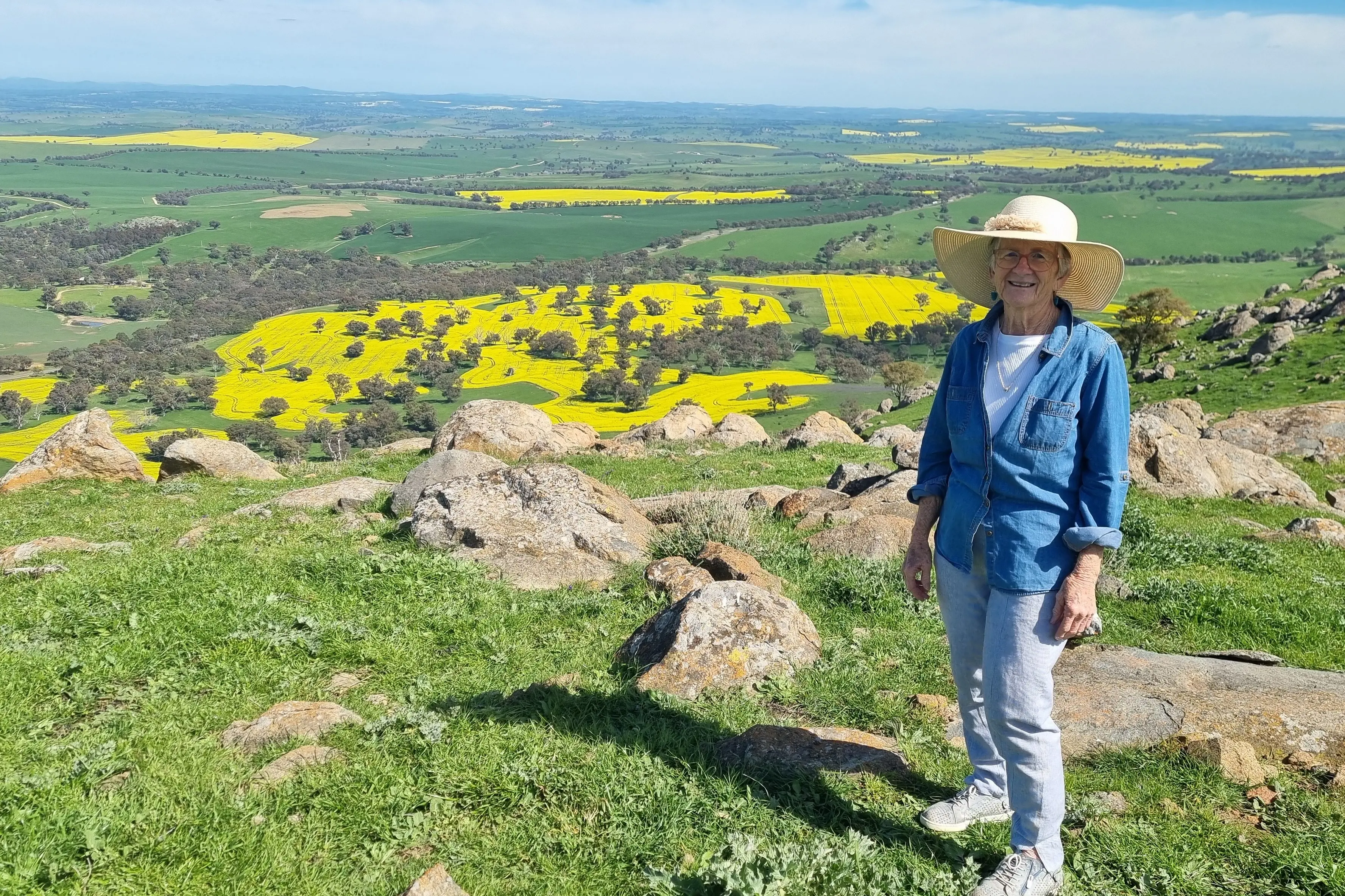 <p>Croquet Club member Heather Rhul atop Mount Bobbara near Binalong. PHOTO: Supplied</p>\\n