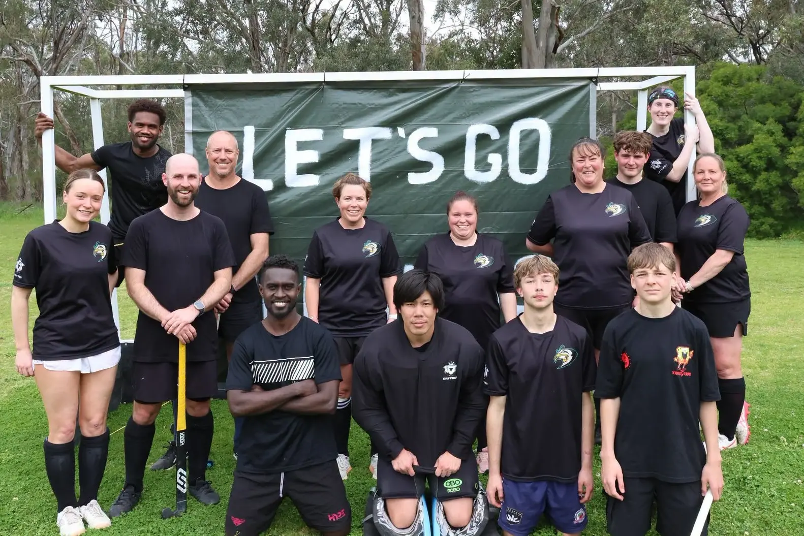 <p>Melwyn Makana (back left) and Juninia Mahika (front left) have been welcome additions to Young\\'s hockey community. PHOTOS: Supplied</p>\\n