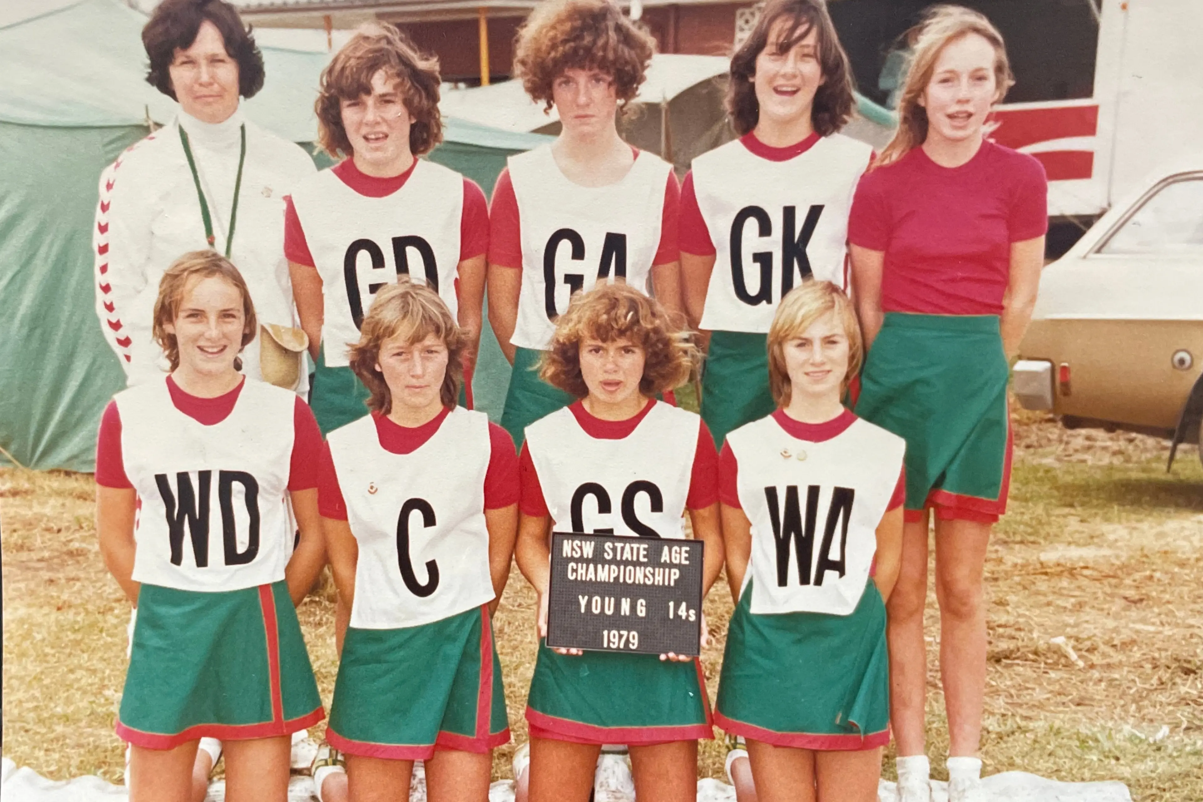 <p>Young 14s at the NSW State Age Championships in 1979, wearing the green wraparound skirts handmade for the association by Alma and Joan Farraway. Back: Nancy McGregor, Debbie Tomlinson, Kylie Hardy, Helen McGregor and Kylie Hobson. Front: Robyn Martin, Sharon Stephens, Karen Apps and Mary-anne Hall. PHOTOS: Helen McGregor.</p>\\n