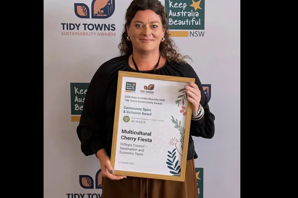 <p>Hilltops Council acting general manager Sarah Karaitiana accepts the award. PHOTO: Hilltops Council</p>\\n